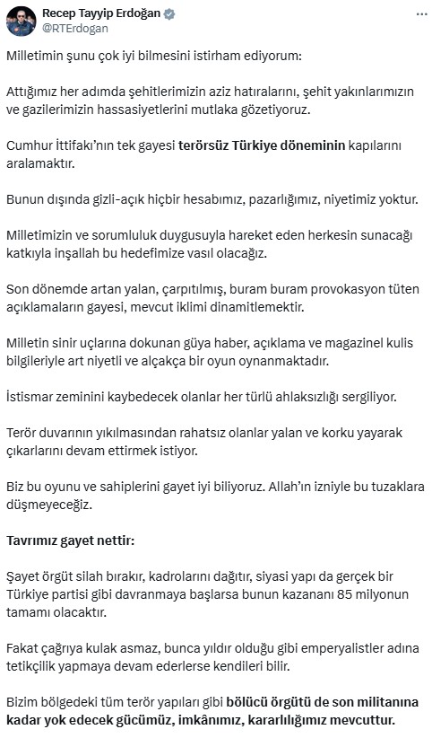 yoksa son teroriste kadar bitirecegiz mesajina alinti jr ocalanin erdogandan talebi 0 3WVMRuK8