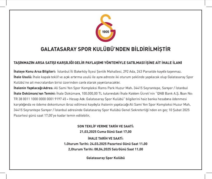 galatasarayda florya icin ihale sureci bugun basladi 0 a7ztvuh6
