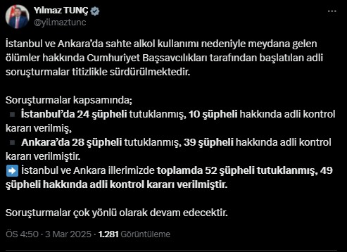 adalet bakani yilmaz tunc duyurdu 52 sahte alkol taciri tutuklandi 0 dEVG87gy