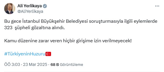 bakan ali yerlikaya acikladi kac kisi gozaltina alindi 0 BzWNkbrj