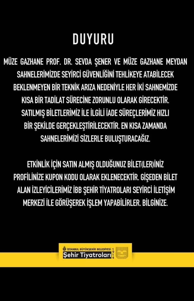 ibb sehir tiyatrolari iki sahneyi zorunlu olarak kapatti 0