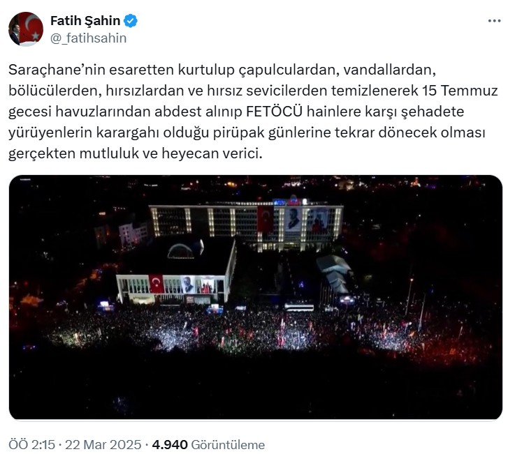 sekiz yil akp genel sekreterligi yapan fatih sahinden soke tweet capulcu vandal bolucu hirsiz AOZNUNvc